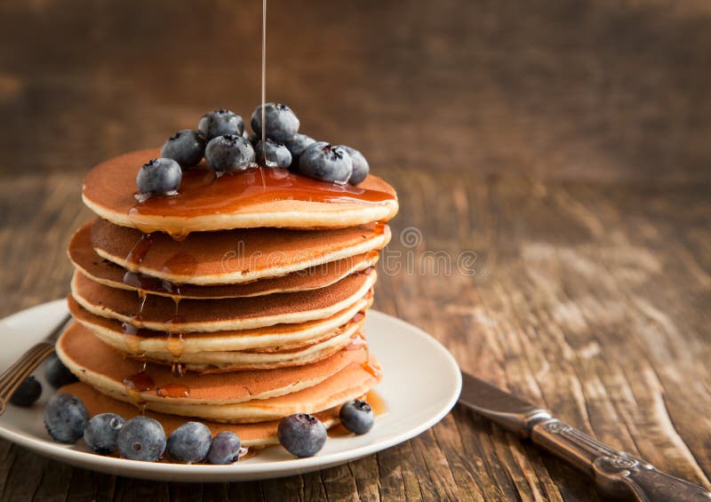 Stack of Pancakes with Blueberry and Maple Syrup Stock Photo - Image of ...