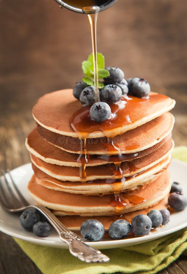 Stack Of Pancakes With Blueberry And Maple Syrup Stock Photo - Image of ...