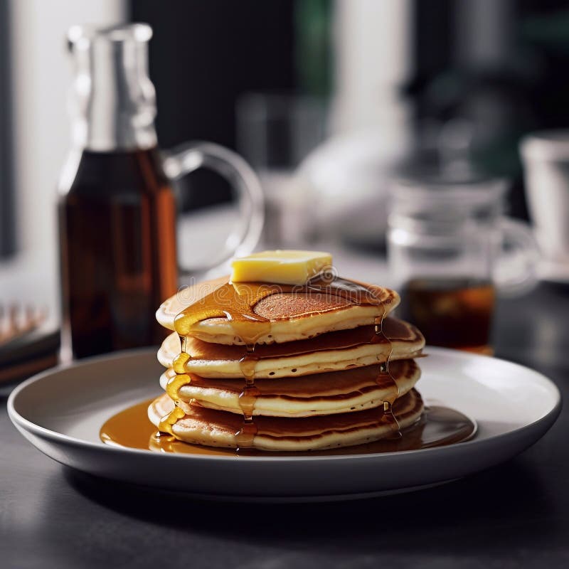 A stack of pancakes with butter and syrup, for breakfast royalty free illustration