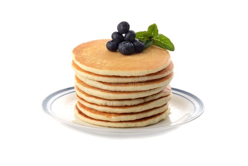Stack of pancakes on a plate on white
