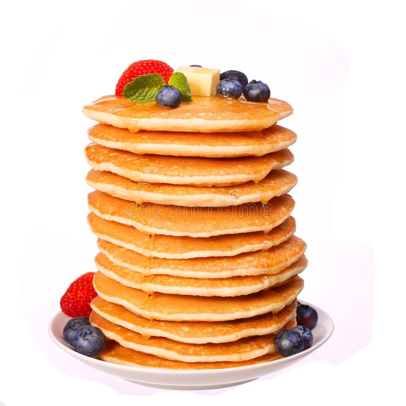 Stack of Pancakes Strawberry and Blueberry isolated