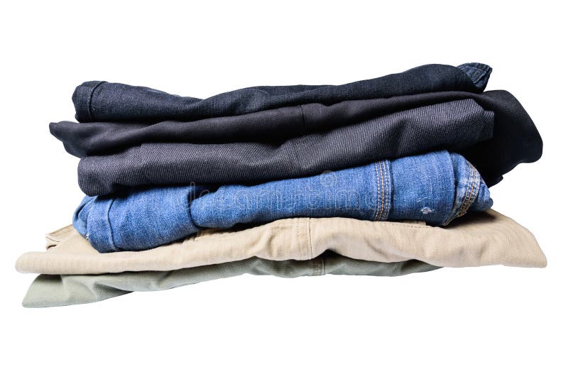 Stack of Pants Folded on White Background or Isolated Stock Photo ...