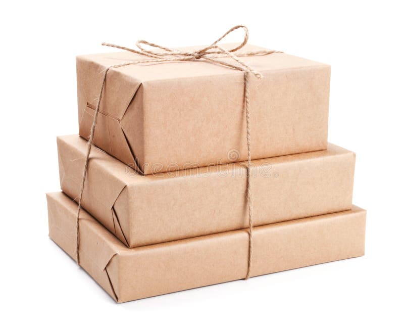 Stack of Parcel Wrapped with Brown Packing Paper Stock Photo Image of