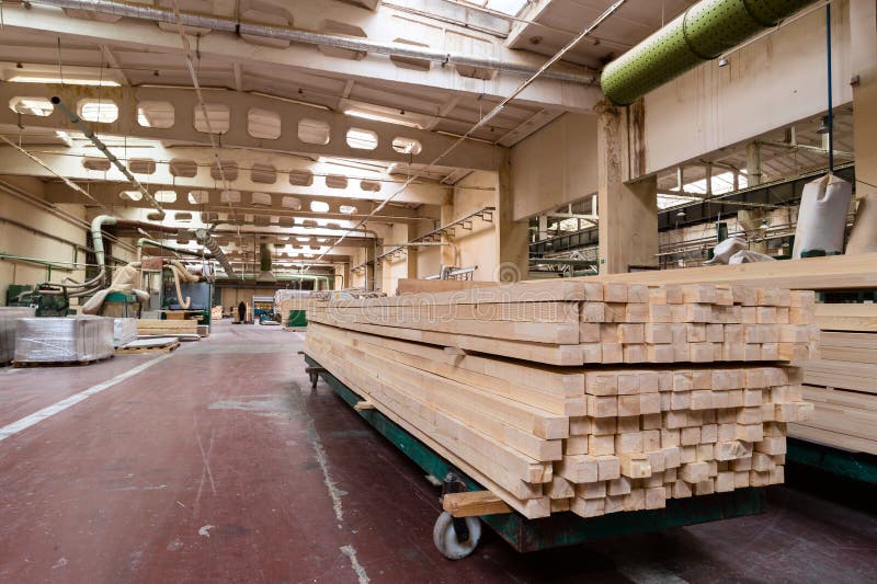 Stack of Pile Wood Bar in Lumber Yard Factory Used in Woodprocessing