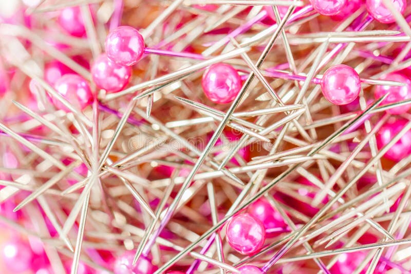 Stack of Pink Sewing Pins in the Box. Stock Image Image of round