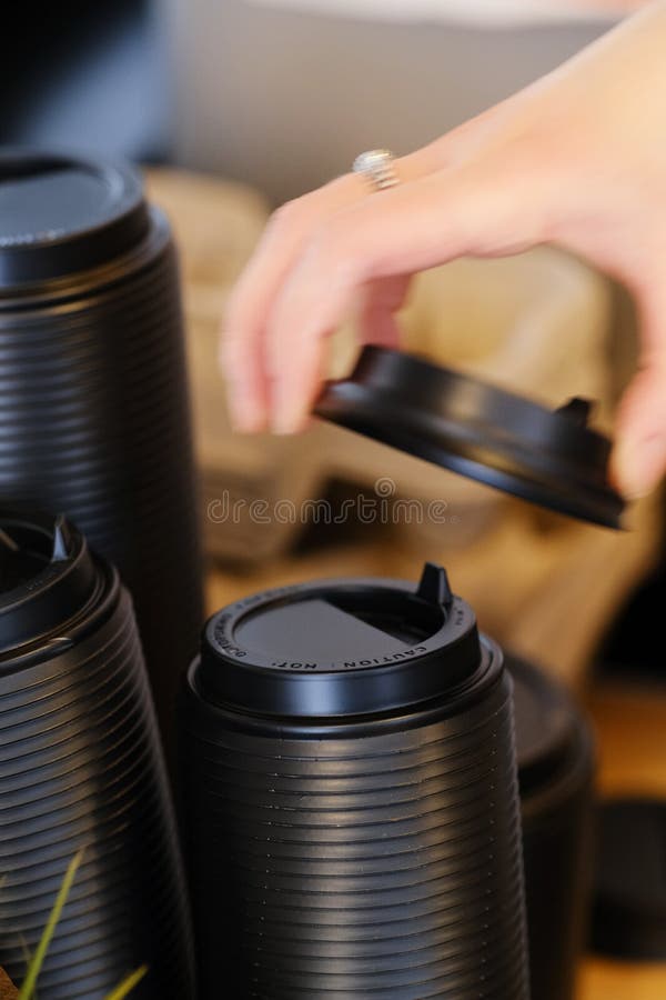 A Stack of Plastic Coffee Cup Lids Stock Image Image of lifestyle