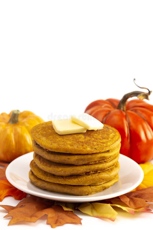 Stack of Pumpkin Spice Flavored Pancakes Isolated on a White Background royalty free stock photos Stack of Pumpkin Spice Flavored Pancakes Isolated on a White Background royalty free stock photos