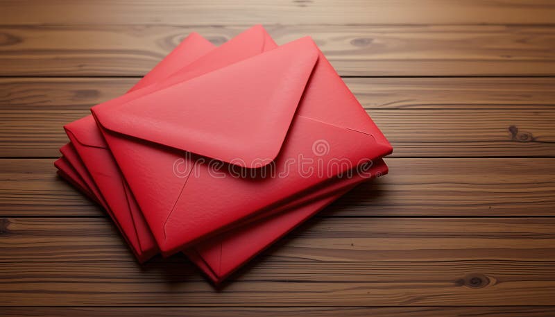 Stack of Red Envelopes on a Rustic Wooden Surface, Evoking a Sense of Neat Organization stock photos