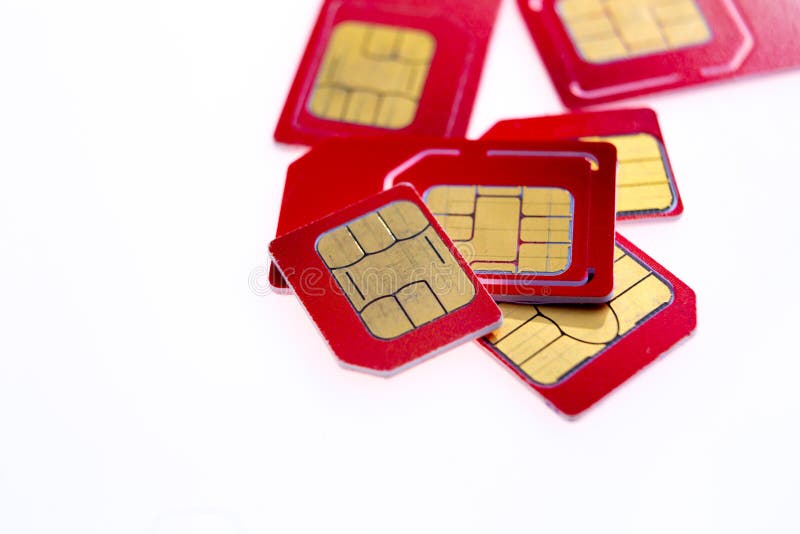 Stack of Red Sim Card on White Background Stock Photo - Image of