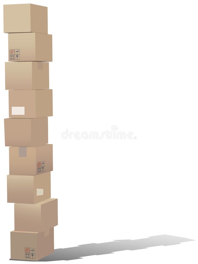 A tall stack of shipping carton boxes with a shadow. Pile boxes vectors