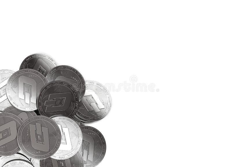 Stack of silver Dash coins in bottom-left corner isolated on white and copy space for your text. vector illustration Stack of silver Dash coins in bottom-left corner isolated on white and copy space for your text. vector illustration