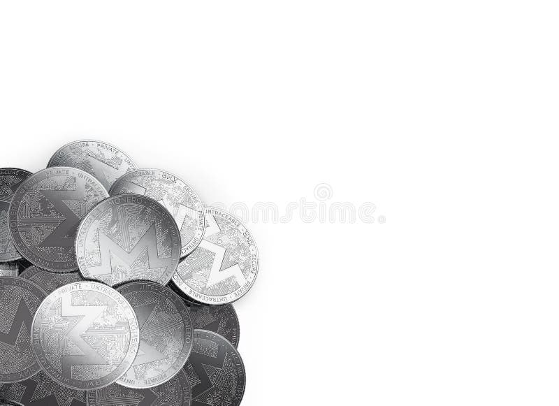 Stack of silver Monero coins in bottom-left corner isolated on white and copy space for your text. royalty free illustration Stack of silver Monero coins in bottom-left corner isolated on white and copy space for your text. royalty free illustration