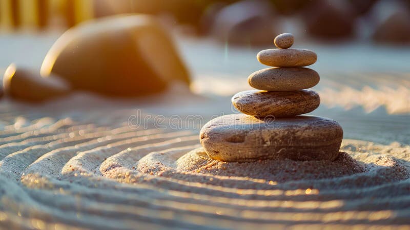 A stack of stones in the middle of a sand dune stock photography