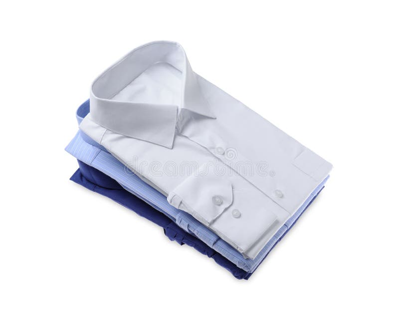 Stack of Stylish Shirts Isolated. Drycleaning Service Stock Photo