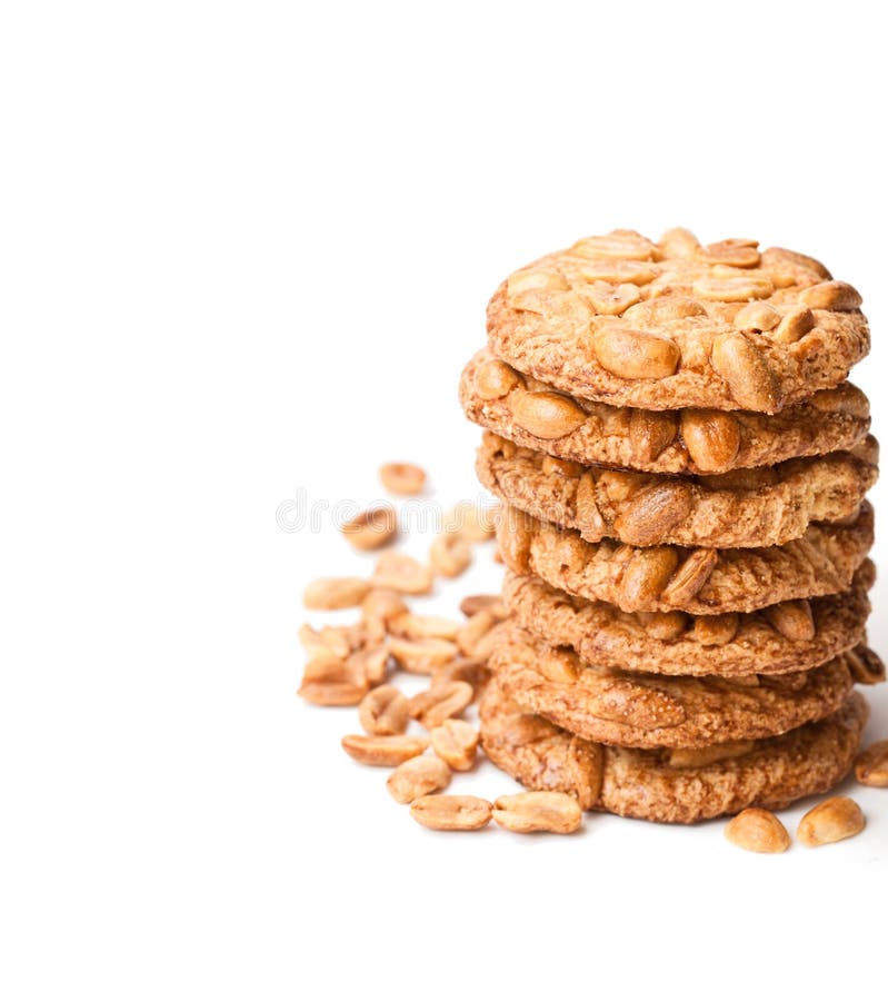 Stack of Sugar Cookies with Monkey Nuts Isolated on White Stock Photo