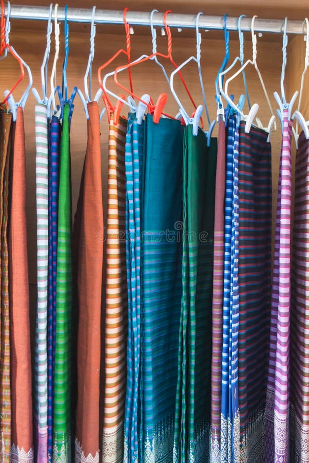 Stack of Thai's traditional pattern silk fabric in Lamphun Province,Thailand. Stack of Thai's traditional pattern silk fabric in Lamphun Province,Thailand