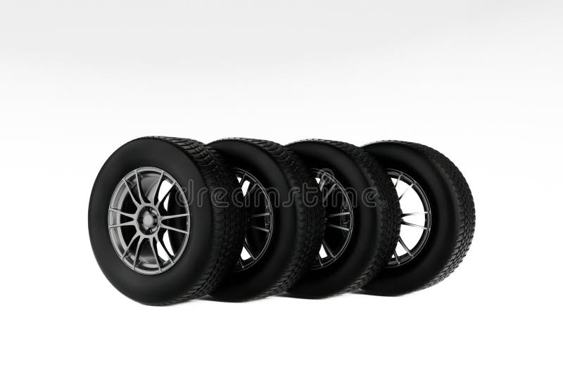 Stack of three glossy black automotive tires or wheels. Stack vehicle illustrations