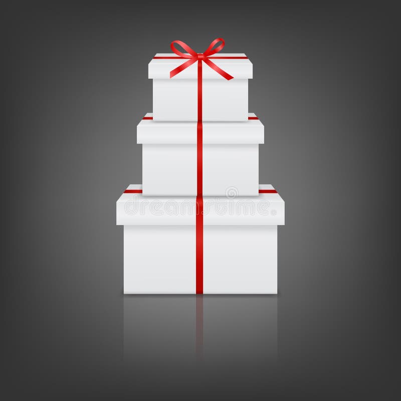 Stack Of Three Realistic White Gift Boxes With Red Stock Vector