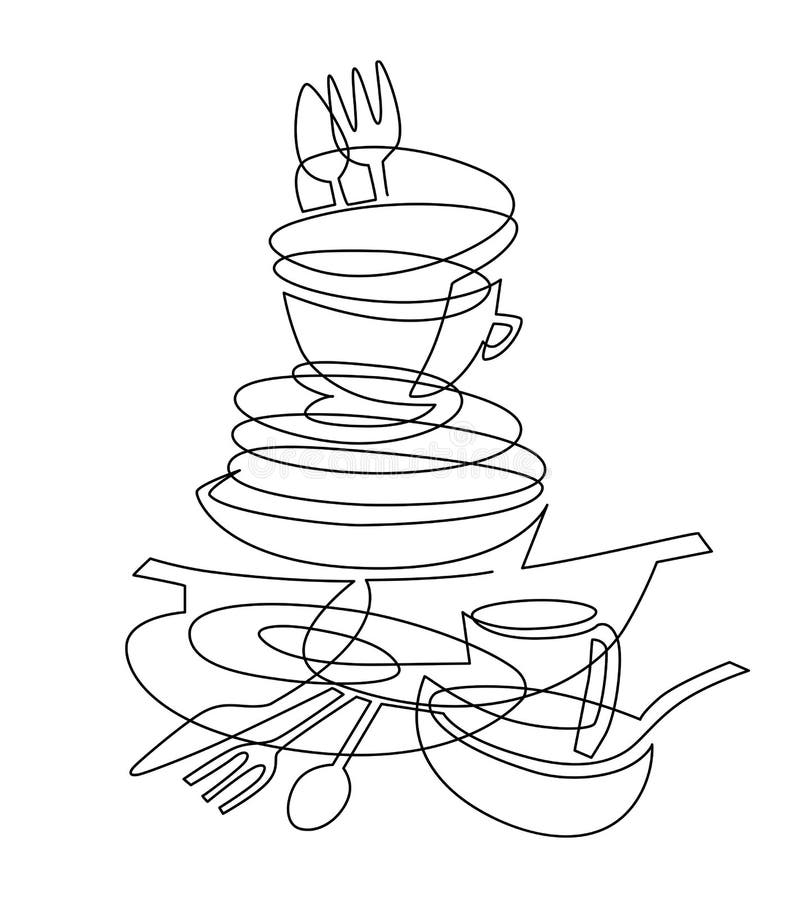 Stack of Unwashed Dishes. Still Life on the Kitchen Table. Continuous