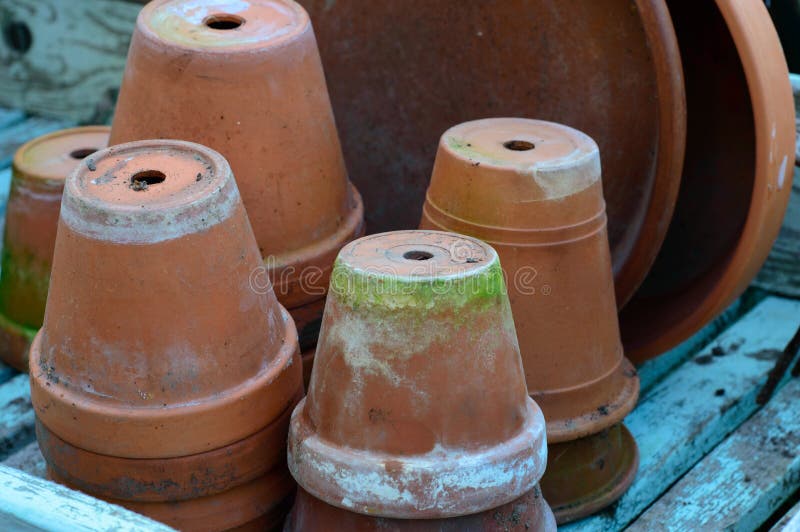 Stack of Used Terracotta Flower Pots Stock Image Image of brown