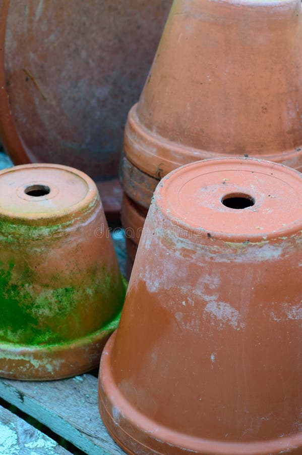 Stack of Used Terracotta Flower Pots Stock Photo Image of brown, flowerpot 45119574