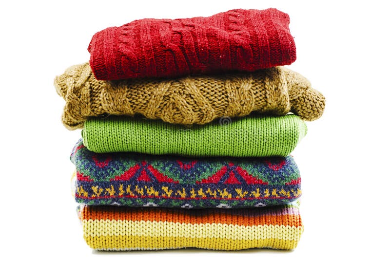 Stack of Various Sweaters. Winter Style Stock Image - Image of pattern