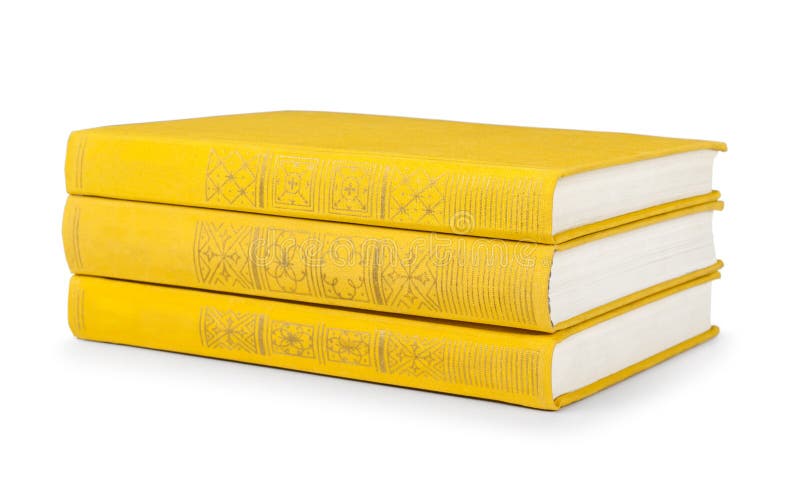 Stack of vintage books in a yellow cover