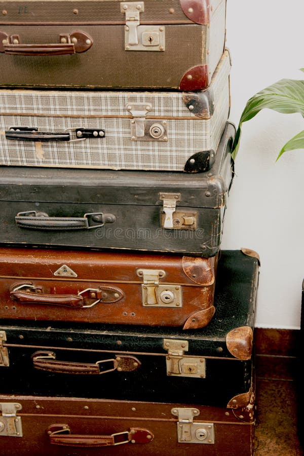 Stack of Vintage Used Suitcase Bag Luggage Stock Photo - Image of ...
