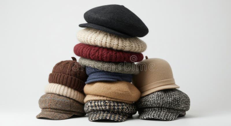 Stack von farbenfrohen gepanzerten Hasen und Beanien stockfotos