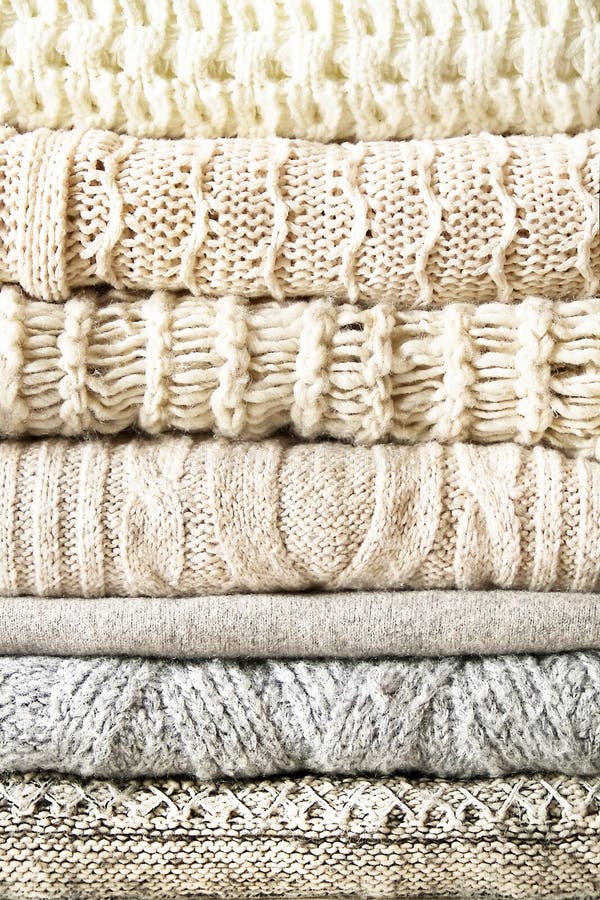 Stack of Warm Pastel Knit Sweaters Close Up Stock Photo Image of knit