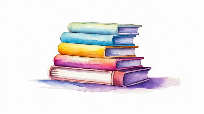 A stack of watercolor books with Back to School text. stock images