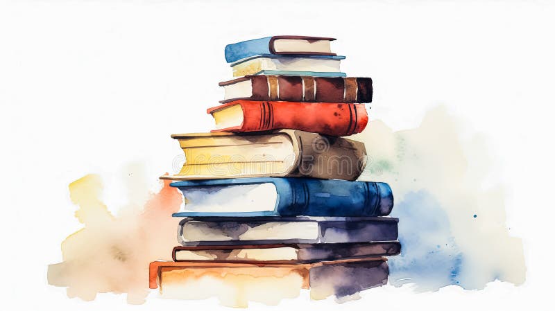 A stack of watercolor books with Back to School text. stock photo