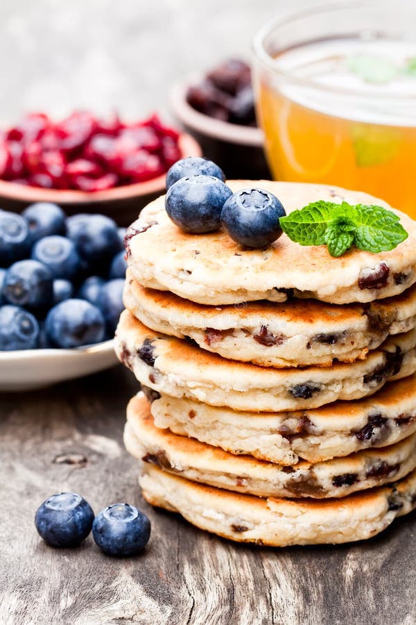 Stack of Welsh Cakes with Blueberry and a Cup of Green Tea Stock Image Image of chip, break