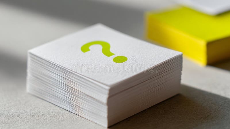 Stack of white cards with question mark stock photos