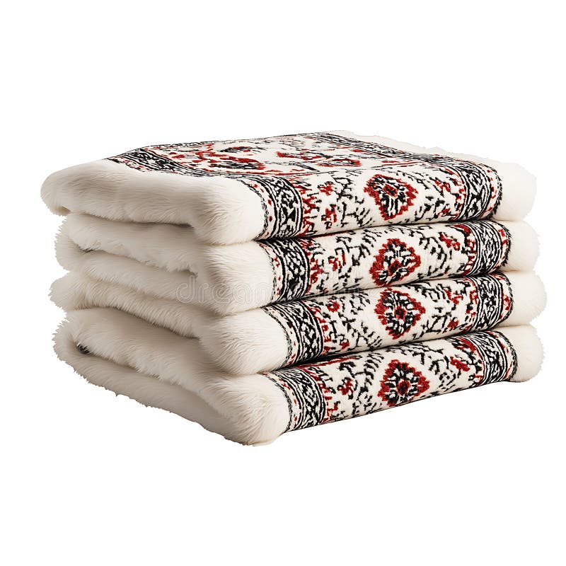 Stack of White and Red Patterned Pillows stock illustration