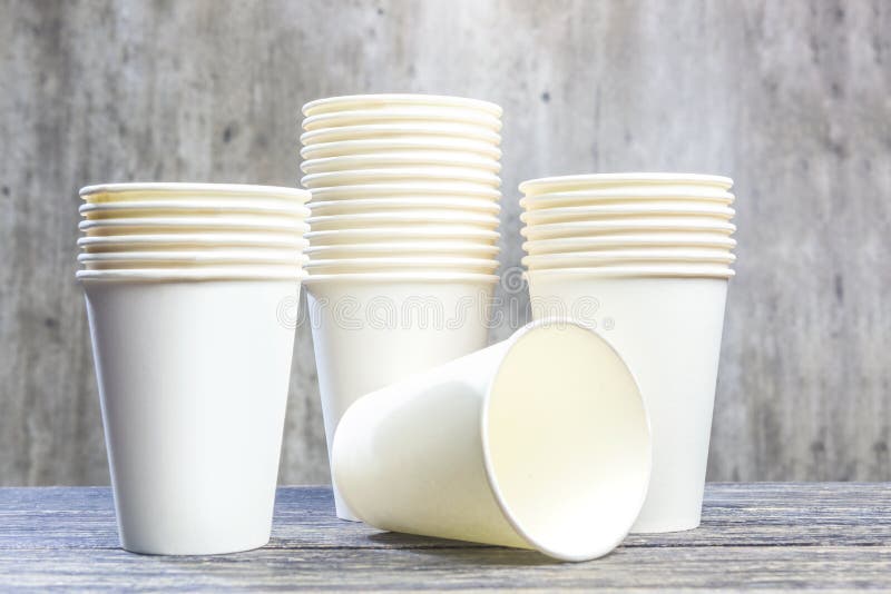 Stack of a white styrofoam cups on the table