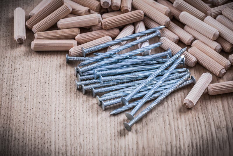 Stack of Dowel Nails for Attaching To Dense Materials As Bricks, Stone