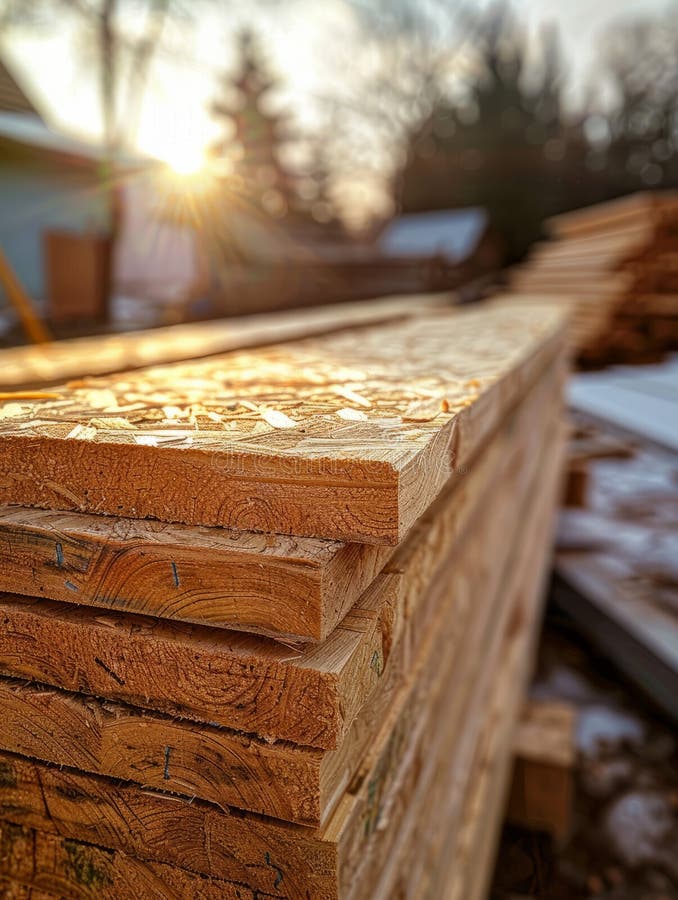 Stack of wooden planks with sunlight streaming in the background. royalty free stock photography