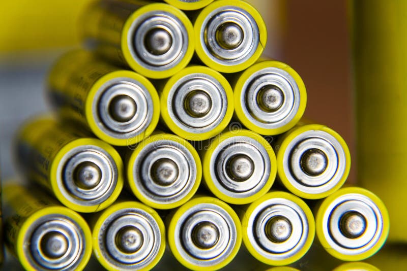 Stack of Yellow AA Batteries Close Up, Electricity Storage Concept Stock Photo Image of cell