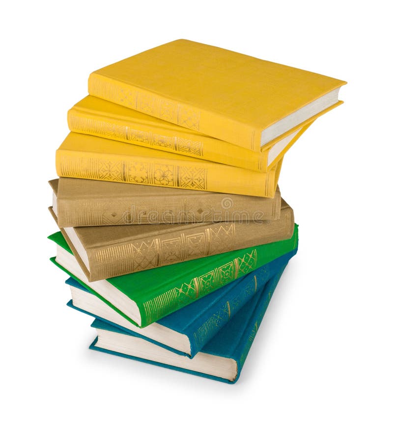 Stack of Yellow, Green and Blue Books Stock Image Image of book