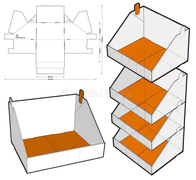 Stackable Retail Double Edge Box and Line-cut Pattern. stock illustration