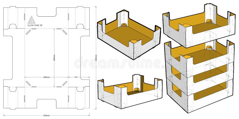 Stackable Retail Double Edge Box Internal measurement 39. 4x 29. 4+14 royalty free illustration