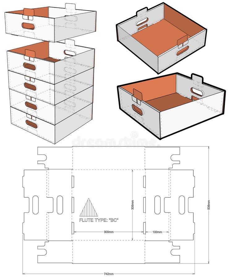 Stackable Retail Double Edge Box Internal measurement 30 x 30+ 10 and Die-cut Pattern