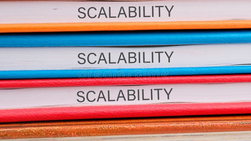 Stacked books displaying the term scalability in bold text highlight the important concept in technology and business stock image