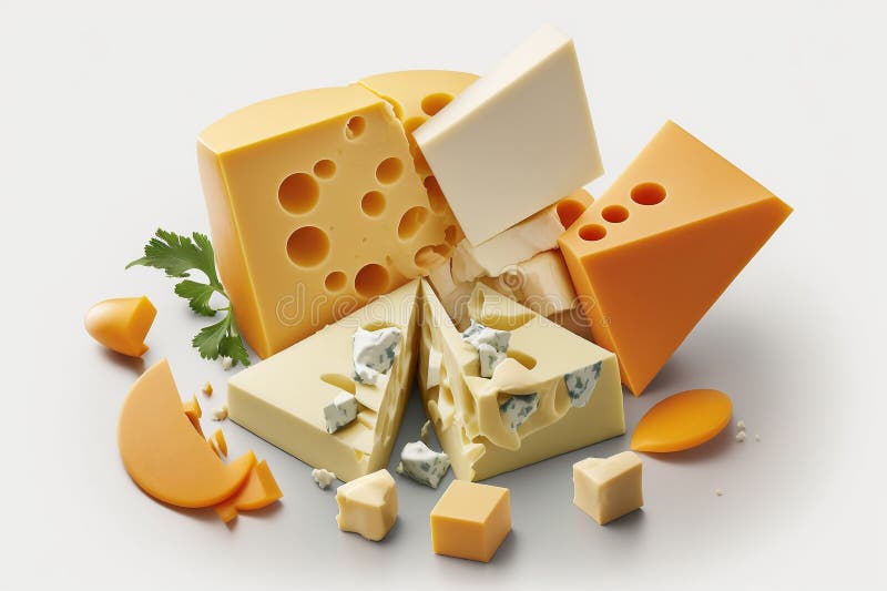 Stacked Cheese Slices Isolated on White