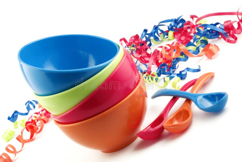 Stacked Colored Plastic Party Bowls