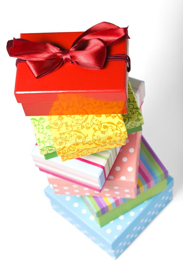 Stacked Gift Boxes Isolated On White Stock Photo - Image Of Decorated, Birthday: 6397740