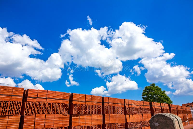Stacked orange hollow clay block royalty free stock photos