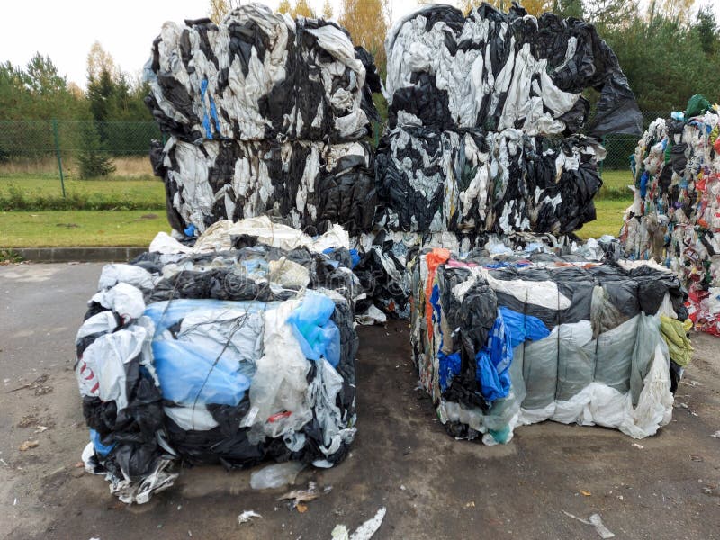 Stacked Packages of Old Plastic Bags for Recycling Stock Image Image