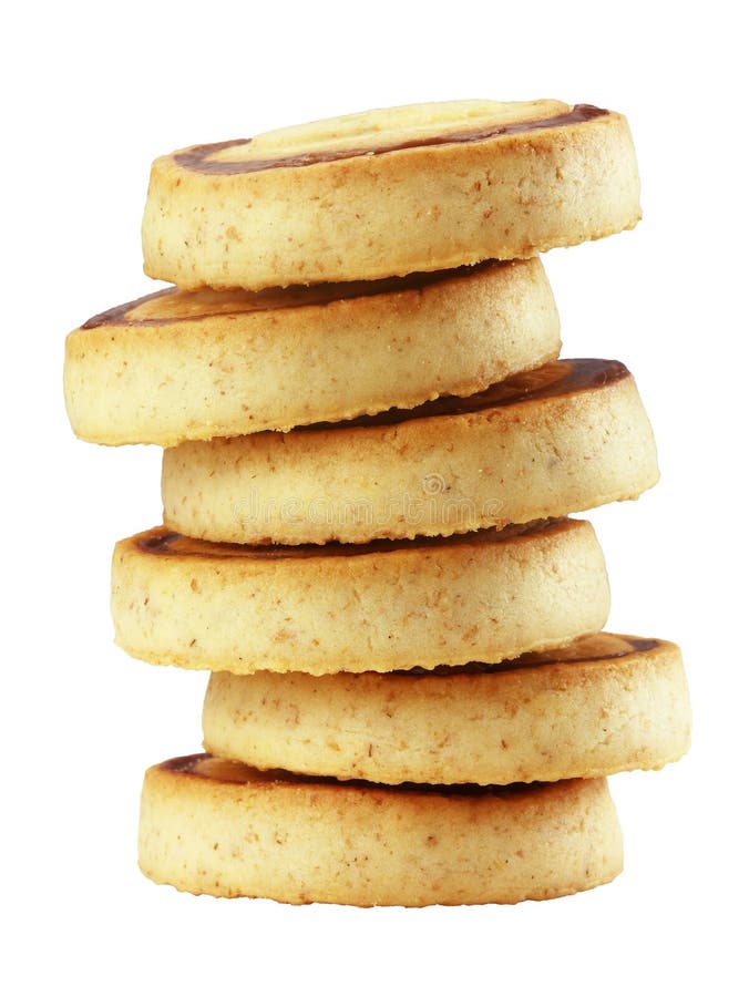 Stacked Pile Chocolate Chip Cookies Isolated on White Background Stock Image Image of cake